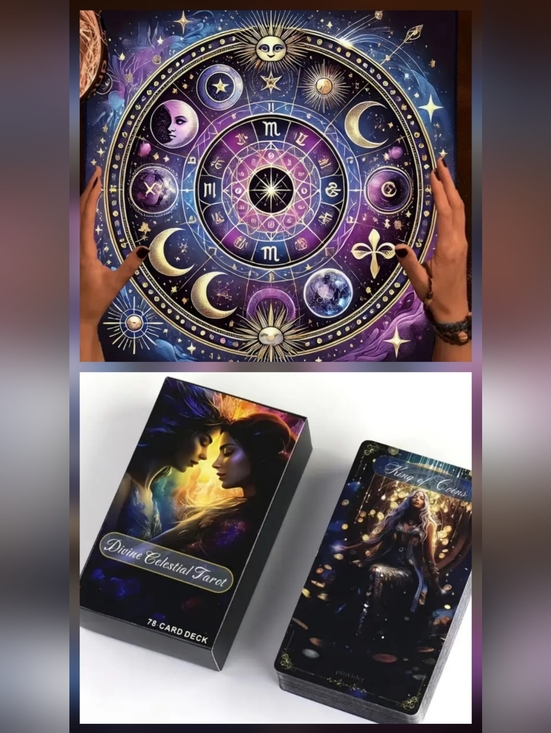 Source Unknown Other - Source Unknown Purple & Gold Celestial Tarot Wall Cloth and 78-Card Deck